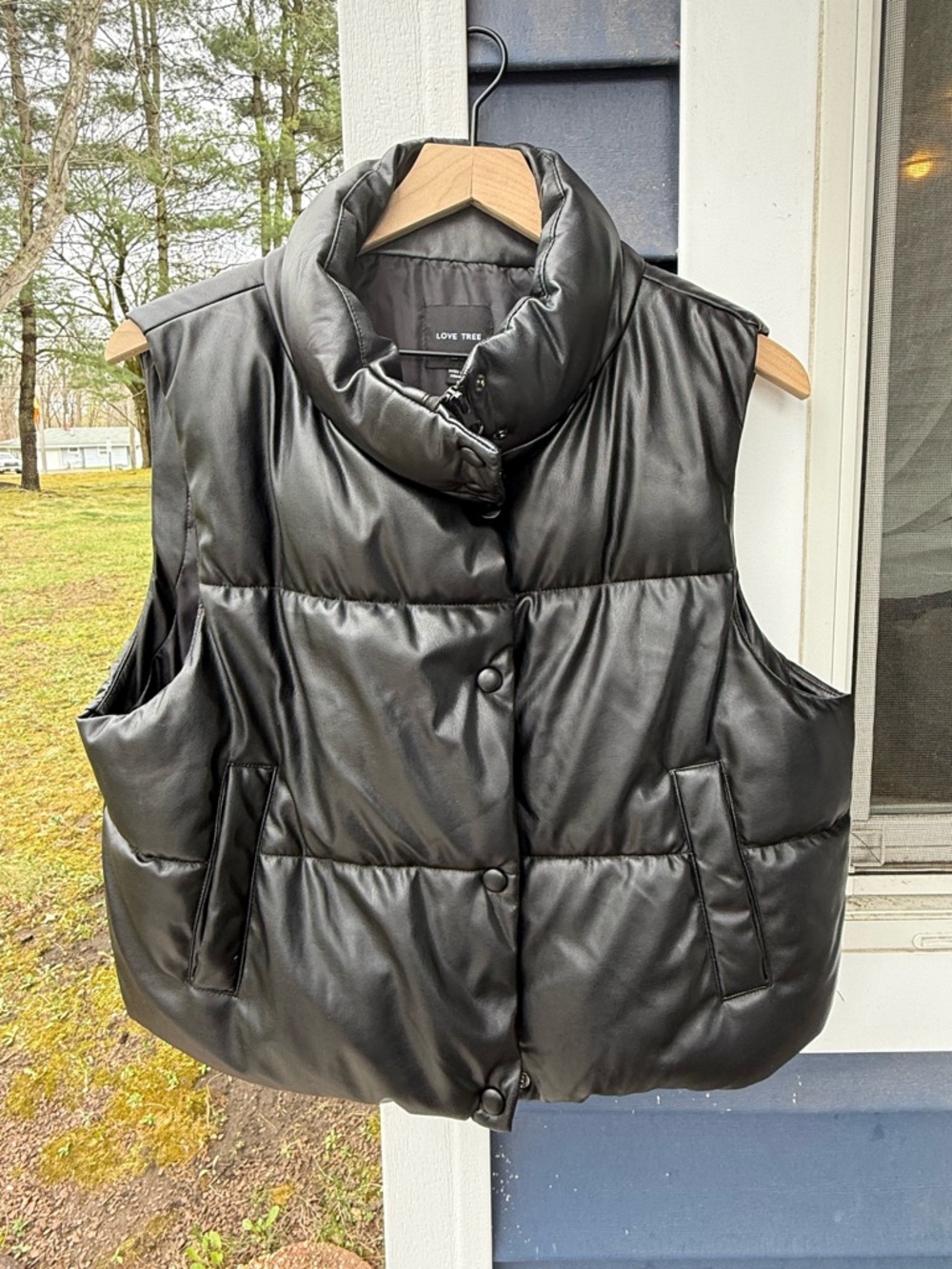 Love Tree Black Faux Leather Puffer Vest